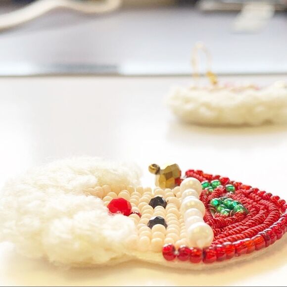 Boho Seed Beaded Big Beard Christmas Santa Claus Earrings - Picture 4 of 9